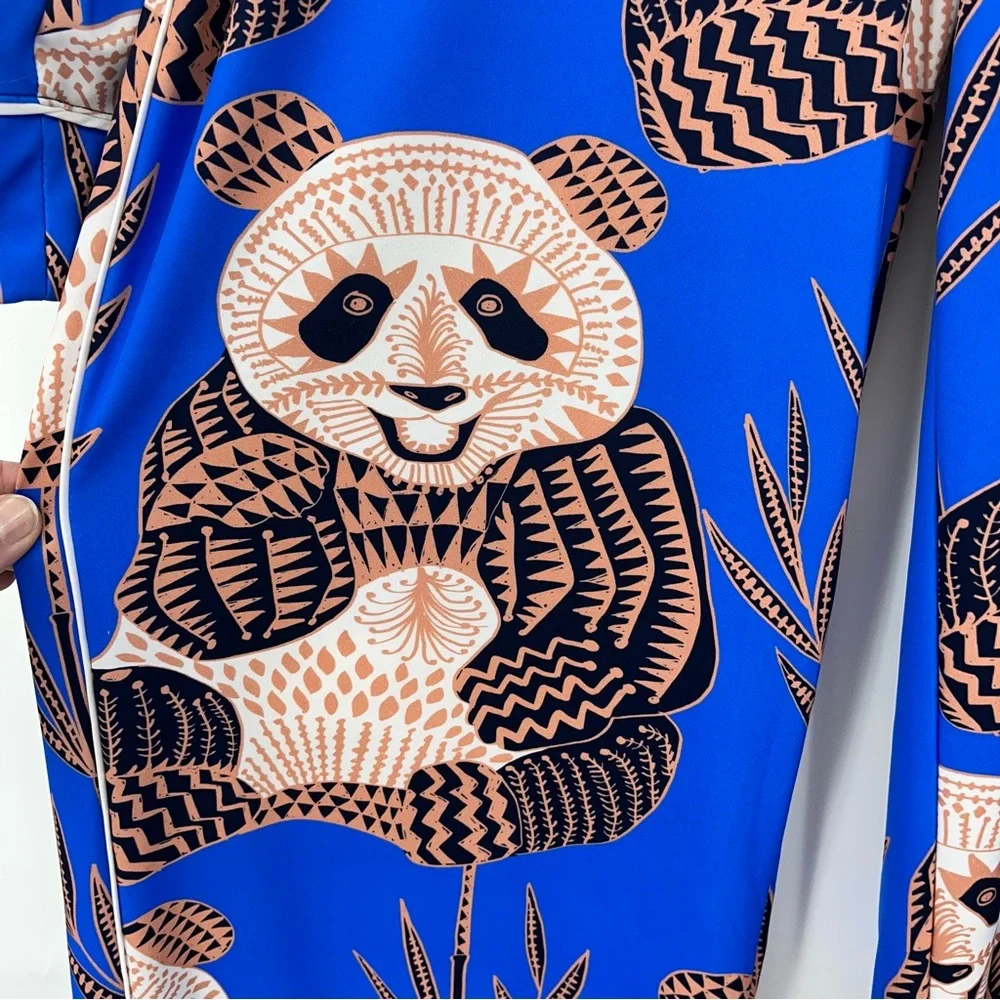 Noli S Panda pajama set long sleeve pants 0372 button up soft blue small - Picture 5 of 16